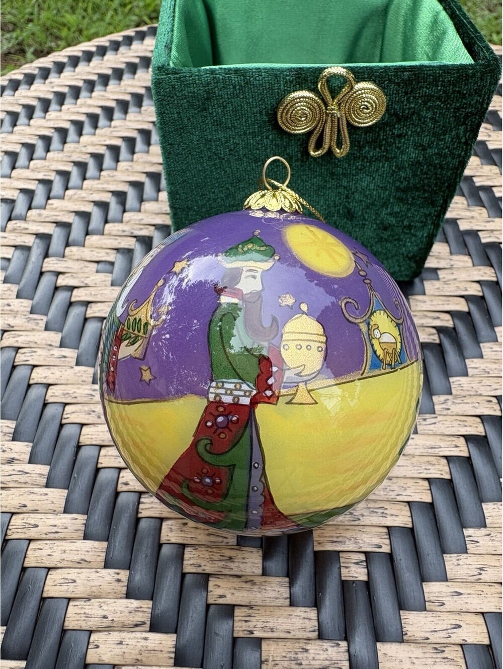 Hand-Painted Christmas Bauble Ornament Hanging Round Multicolor w/ Box